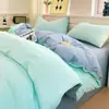 Juego de Cuatro Piezas 100% Algodón Lavado, Ropa de Cama Sencilla de Color Sólido, Universal para Todas las Estaciones, Sábana y Funda de Edredón, Juego de Tres Piezas para Estudiantes