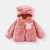 Jaqueta de Casa Infantil Cartoon Pelúcia Outono e Inverno Novo Estilo Bebê Fofo com Capuz e Zíper Forrada em Lã