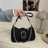 Bolso de Hombro Patchwork de Mezclilla con Cadena para Mujer 2025 Otoño Nuevo Estilo Moda Simple Casual Retro