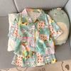 Fábrica de Origem Verão Novo Pijama Feminino Algodão Nuvem Gola Lapela Cardigã Manga Curta Shorts Doce Menina Roupas de Casa
