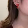 Pendientes Cuadrados Rojos de Lazo de Año Nuevo, Elegantes y Versátiles, Pendientes de Aguja Plateada de Moda, Pendientes Sencillos de Cristal Muy Brillantes para Mujer
