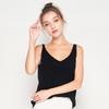 Liquidação de Tamanhos Descontinuados: Camisola 100% Lã com Decote Duplo em V, Estilo Feminino, Adequada para Usar em Camadas ou Sozinha, Top Curto Base