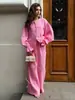 Traje de Cardigan de Manga Larga Transfronterizo + Pantalones de Pierna Ancha Traje Europeo y Americano Otoño 2025 Top de Manga Farol y Pantalones Traje de Algodón Puro