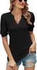 Camiseta holgada informal de verano 2022 con cuello en V y mangas abullonadas de color liso para mujer, estilo transfronterizo europeo y americano, Amazon