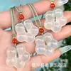 Pingente Buda Lua Branca de Jade Gelo Natural de Alta Qualidade, Saco da Sorte em Forma de Folha de Ágata Cor Champagne, Ornamento de Fechadura Ruyi Dupla Face