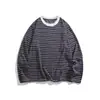Roupas Vintage Yidao 2026 Outono Novo Estilo Americano Color Block Listrado Camiseta de Manga Longa para Homens, Camisa Básica Versátil Casual