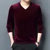 Camada Base de Moletom de Veludo Masculino, Blusa Casual Juvenil Masculina, Camiseta de Manga Longa com Decote em V, Versátil com Forro de Fleece para o Inverno