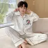 Pijama Infantil para Meninos, Primavera e Outono, Solto, Algodão Puro, Manga Longa para Meninos, Adolescentes, Cardigã, Crianças de Tamanho Médio e Grande, Conjunto para Casa