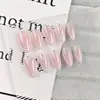 10 Peças de Unhas Francesinhas com Linhas Codificadas, Adesivos de Unha Brancos em Formato de Amêndoa, Unhas Usáveis com Cravação Manual de Diamantes