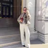 Casaco Cruzado Europeu e Americano de Couro Sintético com Efeito de Palha, Estilo Europeu e Americano, Nova Moda Outono Feminina