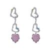 Brincos Koreanos e Japoneses Modernos de Strass Plissados em Forma de Coração em Estilo Doce Cool Minimalista, Novos Brincos da Moda para Mulheres