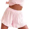 2025 Novo Conjunto de Pijama Verão Europeu e Americano Transfronteiriço Cor Lisa Tricô Recorte Jacquard Manga Curta Shorts Roupa de Casa Feminina