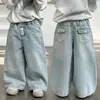 Pantalones Largos de Mezclilla para Niños 2026 Estilo Nuevo Primavera y Otoño Pantalones Casuales Sueltos para Niños Pequeños, Elegantes Pantalones de Pierna Ancha para Niños