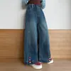 Calça jeans larga colorida com botões e laço para meninas, novo estilo primavera/outono 2026, calça casual da moda estilo coreano para crianças mais velhas