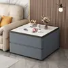 Mesa lateral cuadrada para sofá con un toque de lujo ligero y alta gama, hecha de losa de roca y madera maciza, adecuada para la sala de estar como mesa auxiliar, mueble de almacenamiento o mesa de centro.