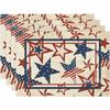 Mantel individual con estampado de estrellas rojas y azules, con diseño de estrellas y zapatos de cuero a rayas, con estampado de enanos, de lino y aislamiento térmico, para el Día de la Independencia de EE. UU.