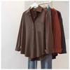 Camisa de Manga Larga con Cuello en V Roja Ankola para Mujer Otoño Nuevo Estilo Coreano Suelta Talla Grande Moda Chaqueta Camisera de Largo Medio