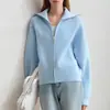 Nuevo cárdigan de punto casual con solapa y cremallera, estilo perezoso suelto con manga descubierta para mujer, otoño e invierno europeo y americano