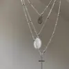 Colar Cruz Redonda Dourada Vintage, Corrente Clavicular Multicamadas, Choker da Moda Estilo Ins
