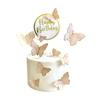 Tarjeta de pastel acrílica con estampado de mariposas de feliz cumpleaños con dorado estilo transfronterizo. Decoración de pastel con mariposas.