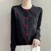 Estilo Dulce Andy Cárdigan de Punto de Terciopelo con Cuello Redondo Estilo Nuevo de Primavera Diseño de Botón de Corazón Chaqueta Superior de Manga Larga para Mujer