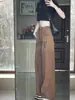 Jeans Retrô de Rua para Mulheres no Outono, Calças Largas Retas de Perna Larga, Calças de Cor Contrastante com Bainha Crua Comprimento Total, Tendência