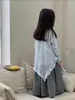 Conjunto de Camiseta Básica de Punto para Niñas 2026 Primavera Estilo Coreano para Niños Hueco Irregular Elegante Pantalones de Pierna Ancha Conjunto de Tres Piezas