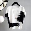 Comércio Exterior Nova Camiseta de Verão com Gola Redonda de Seda Gelada para Mãe Feminina Elegante Solta Fina Manga Curta Malha Top