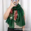 Elegante bufanda de seda con flor grande de moda, bufanda de moda con tacto de algodón de hilo de Bali, bufanda larga cálida a prueba de viento para otoño e invierno para mujer