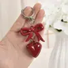 Bolsa Versátil de Alta Qualidade com Laço Vermelho Coração Rosa e Pingente de Chave Corrente de Chaveiro Coração Dongdaemun Coreia do Sul