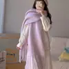 Bufanda de Mohair Azul para Mujer Invierno Estilo Coreano Bufanda Gruesa Cálida 2025 Nuevo Chal de Alta Gama