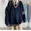 Outono e inverno suéter masculino com decote em V japonês retrô solto estilo coreano moderno pulôver casual moda marca bf suéter combinando cores