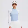 Traje de golf de manga larga con cuello semi-alto de bloques de color, fino, transpirable, para verano, running, curva, alta elasticidad para mujer, deportes al aire libre