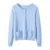 Cardigan Curto de Cashmere Bai Cai Rong 2026 com Gola Redonda Peça Externa de Tricô Versátil, Macia e Aconchegante
