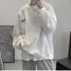 Sudadera chic para hombre estilo Hong Kong para primavera y otoño, moderna y elegante, corte holgado, cuello redondo, camiseta básica, diseño de otoño e invierno, top de punto