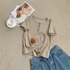 Camisa Ribana de Manga Curta com Meio Botão, Slim, Elástica, Gola Henley, Top Emagrecedor Estiloso e Fácil de Combinar para Mulheres