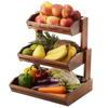 Estante de Almacenamiento de Frutas y Verduras de Madera Maciza Dos Capas Encimera de Cocina Cesta para Pan de Verduras Simple Estante de Almacenamiento de Snacks Cesta de Almacenamiento de Artículos Varios