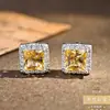 Pendientes de Estilo Popular Incrustados con Piedras Preciosas Naturales, Pendientes de Cristal Amarillo Cubo de Azúcar de Piedra Preciosa Colorida, Pendientes de Cristal Cuadrado de Plata de Ley S925