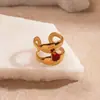 Anillo Abierto Irregular de Acero Inoxidable con Circonita Retro Europeo y Americano Moda Simple Elegante Nicho Joyería de Alta Gama para Mujeres