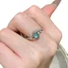 Anillo de plata s925 con incrustaciones de jade azul de agua natural, material peligroso, al por mayor de fábrica, pequeño, dulce, diseño pequeño y fresco de verano