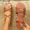 Sandalias Planas de Talla Grande Transfronterizas para Mujer Verano 2025 Nuevo Estilo Banda Elástica Slip-On Cómodas Ligeras Sandalias Romanas para Mujer