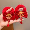 Elástico de Cabelo de Pelúcia Infantil Cabelo Vermelho Corda de Cabelo Vermelha Adorno de Ano Novo para Menina Corda de Cabelo Estilo Chinês Flor de Cabeça Cabelo para Hanfu Traje Tang