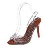 Sandalias de moda de boca de pez de tela de PVC transparente de tacón alto para comercio exterior europeo y americano, sandalias sexy de punta con pedrería para mujer