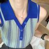 Estilo francés dulce y picante estilo POLO cuello color contraste sin mangas chaleco rayado para mujer verano chic sentido del diseño nicho top corto