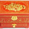 Caja de joyería de laca de Pingyao, caja de regalo de boda retro de madera, caja de maquillaje de novia, artesanía roja del patrimonio cultural inmaterial chino.
