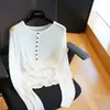 Camiseta Tencel com lã, gola Henley, estilo para o trabalho, top afunilado para mulheres, camada base de outono H0904L
