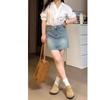 Saia Jeans Curta Azul para Mulheres, Novo Estilo de Verão, Tamanho Plus, Cintura Alta, Esconde a Barriga, Emagrecimento, Figura em Pera, Saia Evasê