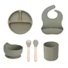 Juego de Vajilla Infantil de Silicona de Grado Alimenticio, Taza para Pastel, Plato con Ventosa, Plato Dividido, Babero, Mismo Modelo que Amazon