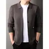 Suéter cárdigan de punto al por mayor transfronterizo para hombre, nueva moda casual de otoño e invierno, chaqueta larga de manga larga con solapa, una pieza, envío directo
