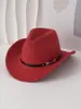 Sombrero de Vaquero de Fieltro Sintético para Otoño e Invierno con Ala Ancha Enrollada, Sombrero de Estilo Occidental con Hebilla Metálica en el Cinturón, Popular para Sesiones de Fotos